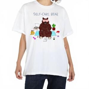 NEW UNFORTUNATE PORTRAIT self-care bear boyfriend tee in white